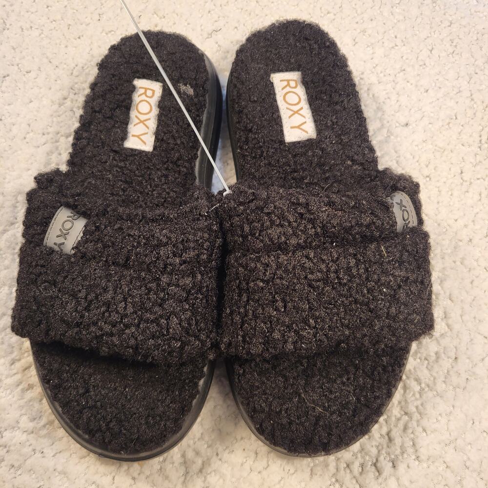 NEW Roxy Women's Gelato Lux faux shearling slide sandal in black size 8